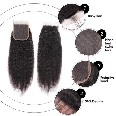 Megalook 12A Grade Human Hair Yaki Straight Bundles With 5x5 Closure Brazilian Remy Human Hair 3 Bundles With Swiss Lace Closure Natural Black
