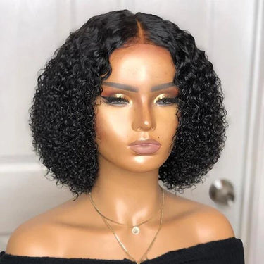 Megalook T Part Jerry Curly Bob Natural Black 100% Human Hair Wig