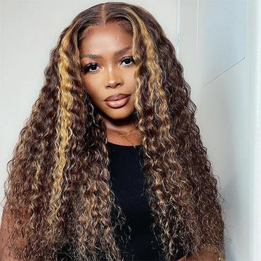 Megalook 13x4 Lace Frontal Balayage Highlight Water Wave Invisible Knots Natural Edges
