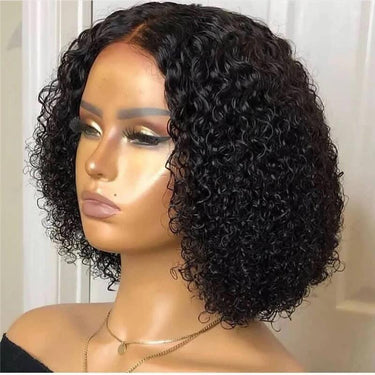 Megalook T Part Jerry Curly Bob Natural Black 100% Human Hair Wig