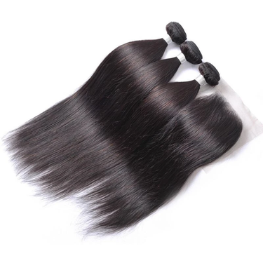 Buy 3 pcs Straight Hair Bundles Get 1 Free 5x5 Lace Closure (Free Part) 100% Brazilian Natural Human Hair Weaves